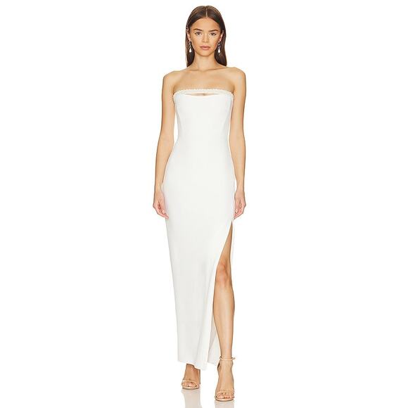Revolve Nookie Strapless Nouveau Gown Sleeveless Side Slit White Size Medium